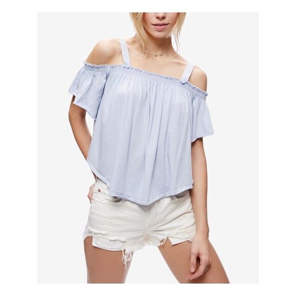 WE THE FREE Blue Cold Shoulder Short Sleeve Top - Picture 1 of 7